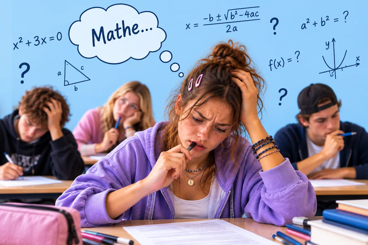 Frustrierte Schülerin über Mathe-Aufgaben